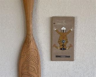 160 Native Carved Wood Paddle And Mother Earth Sand Art