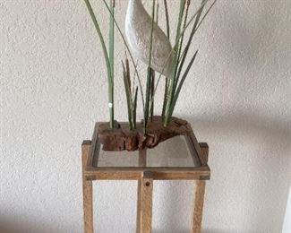 166 Egrets Carved Art By Marty Riley And Glass And Wood Table