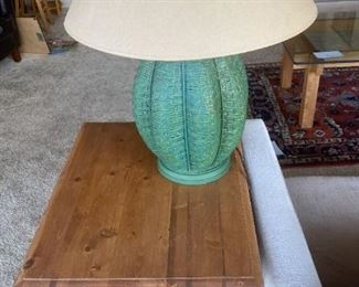 170 Side Table And Painted Wicker Lamp