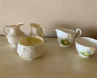 Beleek And Adderly Bone China Creamers And Sugar Dishes