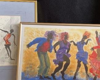 Fr032 Original Watercolor and Framed Art Dancers