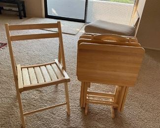 Lr190 Oak Folding TV Tray Set Chair