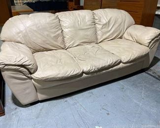 Cream Colored 3 Seat Leather Sofa