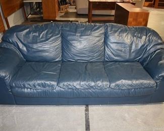 Italian Made Navy Leather Three Cushion Sofa