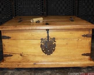 Pottery Barn Handcrafted Rustic Treasure Chest with Key