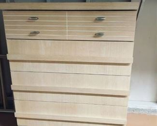 Mid century modern blonde light oak 4 drawer hiboy dresser 43 x 32 x 19 in