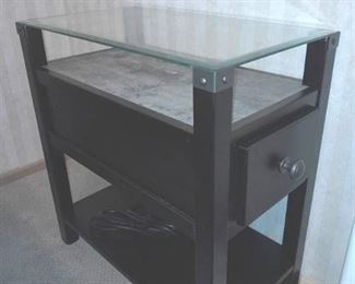 Signature by Ashley Furniture single drawer beveled glass top side table with power outlet and USB ports 23 x 13 x 23 in