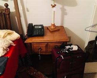 End table, suitcases