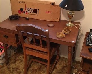 Desk, chair, vintage croquet