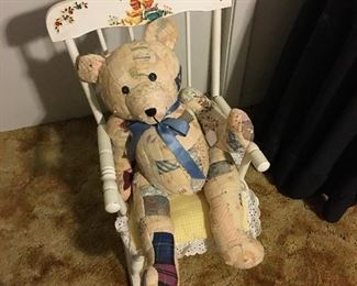 Vintage child's chair, quilted bear
