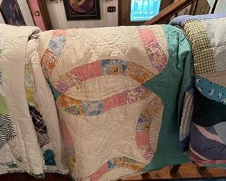Many homemade quilts
