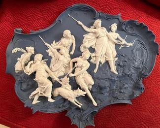 Stunning antique Volkstedt Diana v Huntress Jasperware plaque