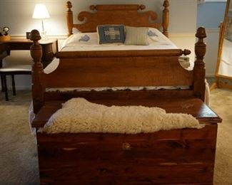 Tiger oak bed, cedar chest