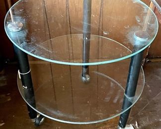 VINTAGE 2-TIER TABLE ON CASTERS