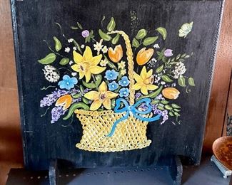 ANTIQUE HAND-PAINTED FIREPLACE SCREEN