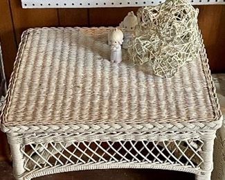 VINTAGE WICKER SIDE TABLE(**SOLD) 
 VINE RABBIT, PRECIOUS MOMENTS FIGURES