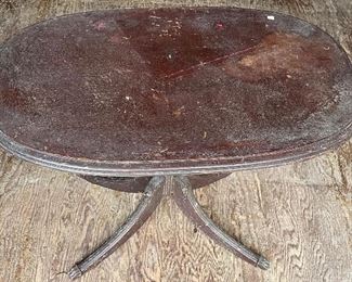 ANTIQUE SIDE TABLE W/BRASS FEET