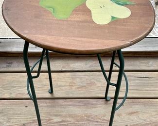 PAINTED WOOD & WROUGHT IRON SIDE TABLE