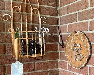 WROUGHT IRON WALL PLANTER, WALL PLAQUE