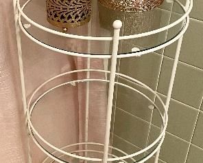 GLASS/METAL SHELF, VINTAGE VANITY PIECES