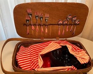 VINTAGE PICNIC BASKET W/ALL THE STUFF!