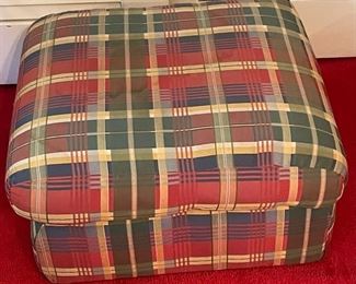 UPHOLSTERED PLAID OTTOMAN