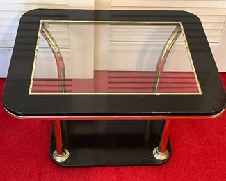 VINTAGE BLACK LAQUER END TABLE