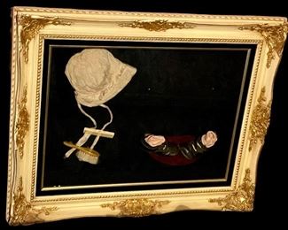 LARGE SHADOW BOX W/INFANT ITEMS