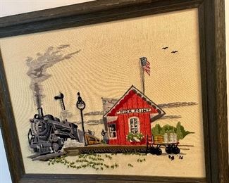 FRAMED NEEDLE POINT - HIGH POINT, NC TRAIN STATION - 1976