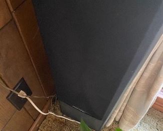 Pioneer speaker and plant that needed watering. Don't worry folks, all of the plants have been watered and are doing great! We're looking forward to finding  loving new homes for a ficus, corn plant, pothos, et al.