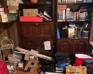 Great bookshelves filled with Chinese DVDs, VHS, and Laserdiscs-yes, Laserdiscs.