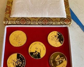 Numerous tokens and coins.