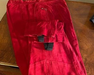 For that customer that is always asking when I am going to have some red suede stirrup pants I say today is the day.