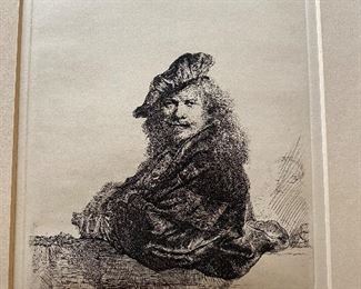 Rembrandt self-portrait etching by Rae Boer.