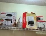 Unused kitchen appliances, coffee pots