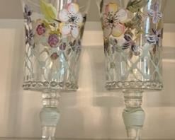 set of delicately hand painted crystal stemware glasses
