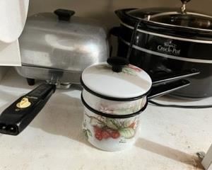 Miniature metal hand painted double boiler