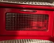 Red wood bread box with glass panel