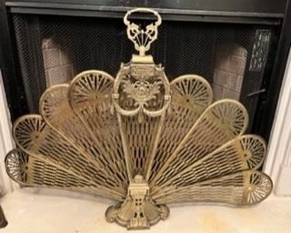 Solid brass peacock fireplace grate