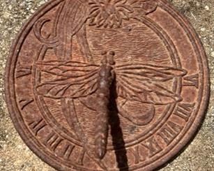 Dragonfly sundial, copper and brass