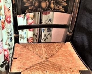 Vintage hand-stenciled chair with rush seat