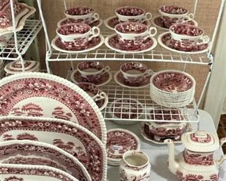 Some of the many pieces of  red and white transferware