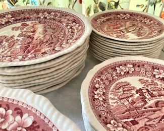 More red and white transferware - Copeland "Spode's Tower" from England