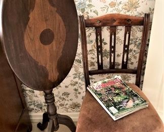 Antique tilt table; one of several chairs