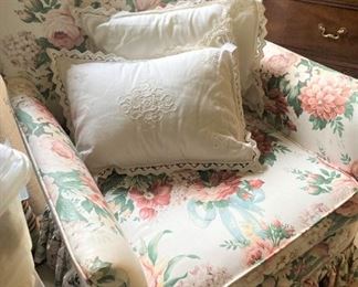 Floral bedroom chair; pillows