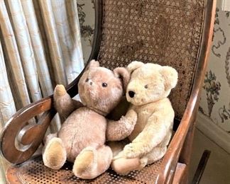 Teddy bears; antique rocker