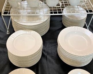 87 pieces of white Farberware dishes - "Lattice White"