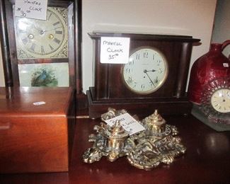 Reverse painting clock - double brass inkwell