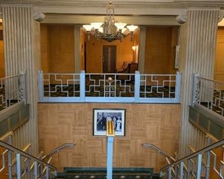 Elevators straight ahead, upper level.