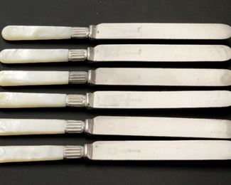 Antique Knive Set w/ Mother of Pearl Handles & Sterling Ferrules